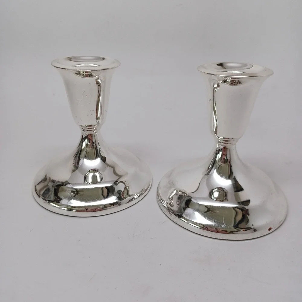 Vintage Silver Tone Weighted Trumpet Candlestick Holders Set of 2 Classic Decor